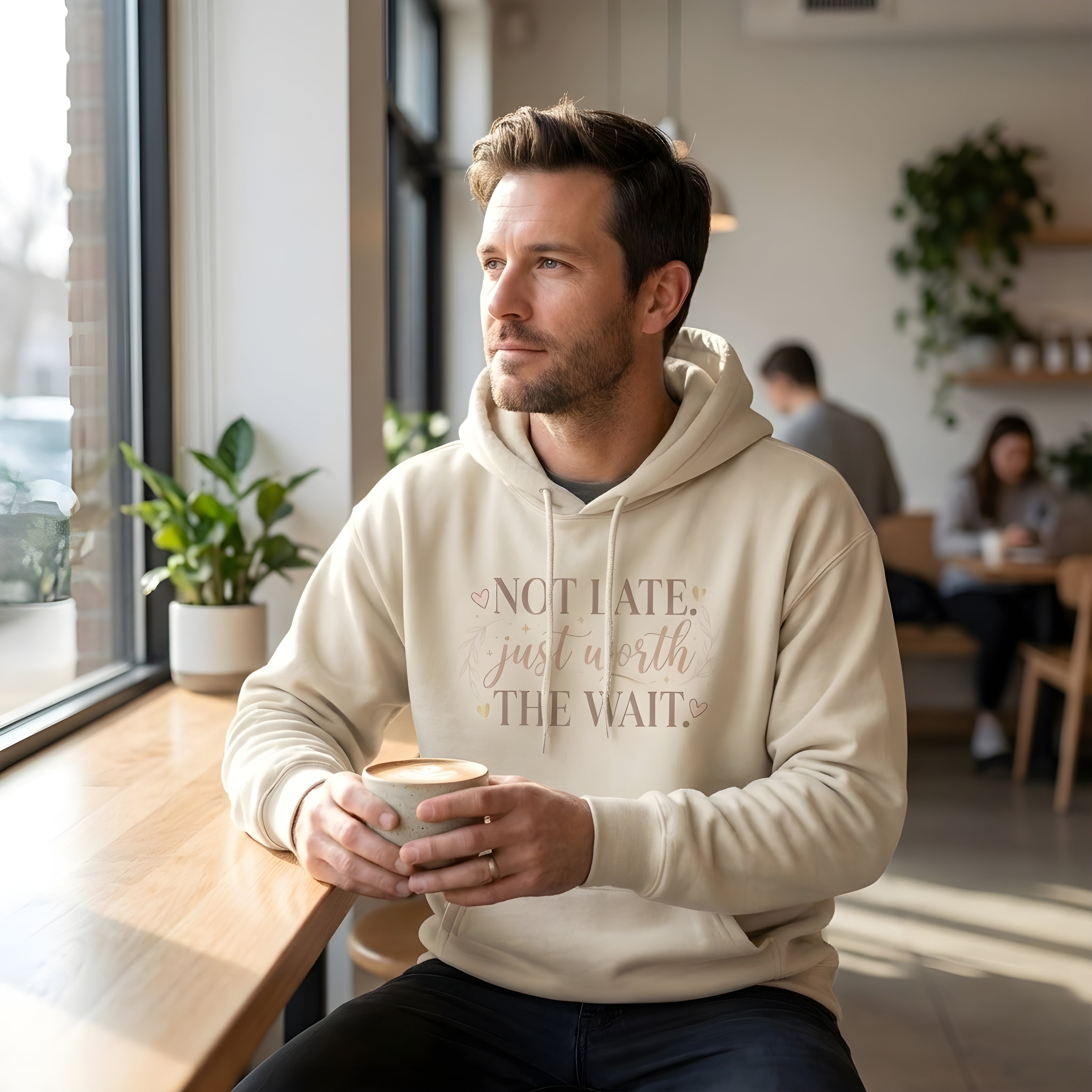 Hoodie — "Not Late, Just Worth the Wait" Cozy Inspirational Pullover